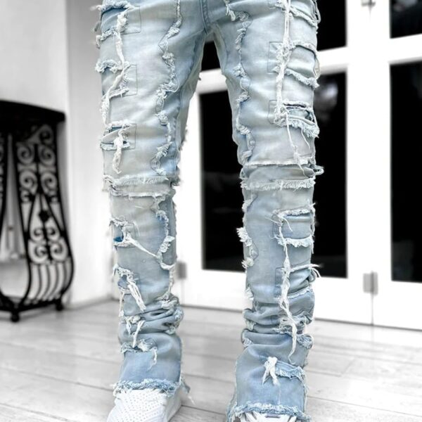 Stacked Jeans Men Skinny Ripped Jeans Slim Fit Denim Pants Y2K Goth Harajuku Emo Jeans Trouser/ Jeans