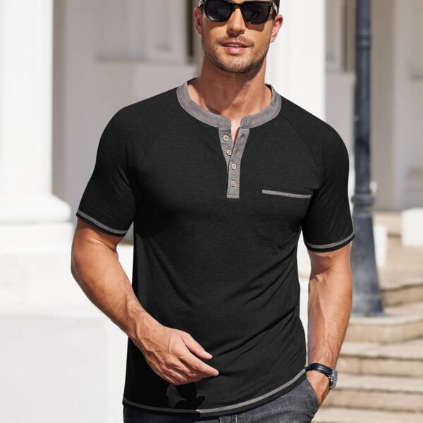 COOFANDY Mens Henley Shirts Short Sleeve Casual Button T-Shirts Basic Tee Shirts Summer Vintage T Shirts with Pocket/ Mens T-Shirt