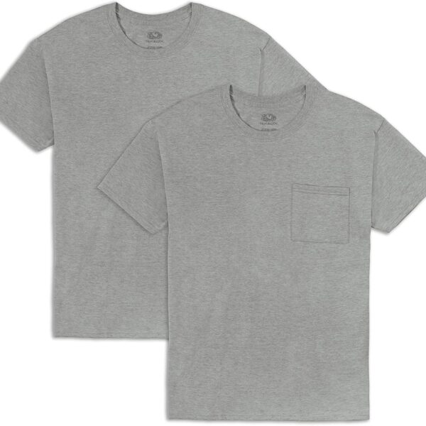 Fruit of the Loom Men's Eversoft Cotton Short Sleeve Pocket T-Shirts, Breathable & Tag Free/ Mens T-Shirt