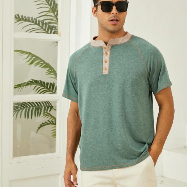Mens Short Sleeve Henley Shirts Casual Button T-Shirts Basic Cotton Tee Shirts Summer Lightweight Tee Tops/ Mens T-Shirt