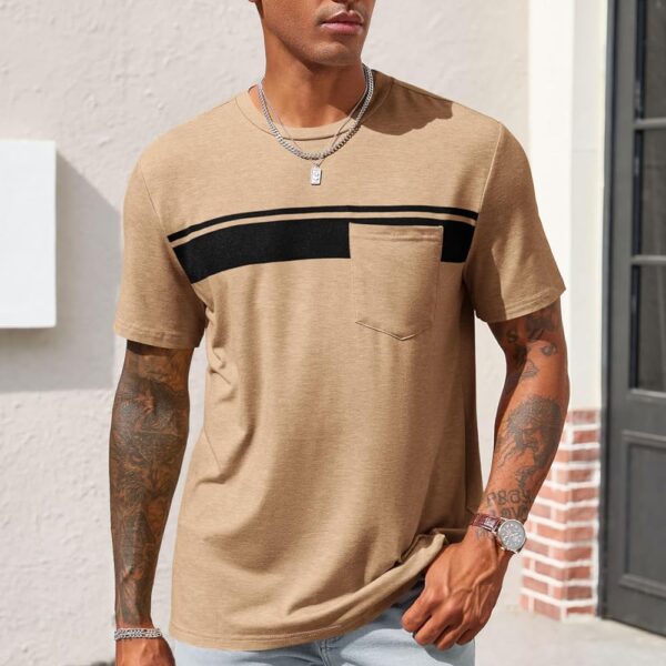 Runcati Men's Casual T-Shirt Short Sleeve Regular Fit Crewneck Tee Summer Graphic Tops with Pocket/ Mens T-Shirt